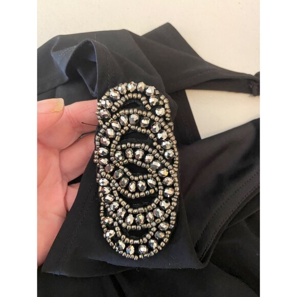 Dress Barn Sleeveless Black Dress Beaded Shoulder Detail Size 12 - Picture 3 of 11